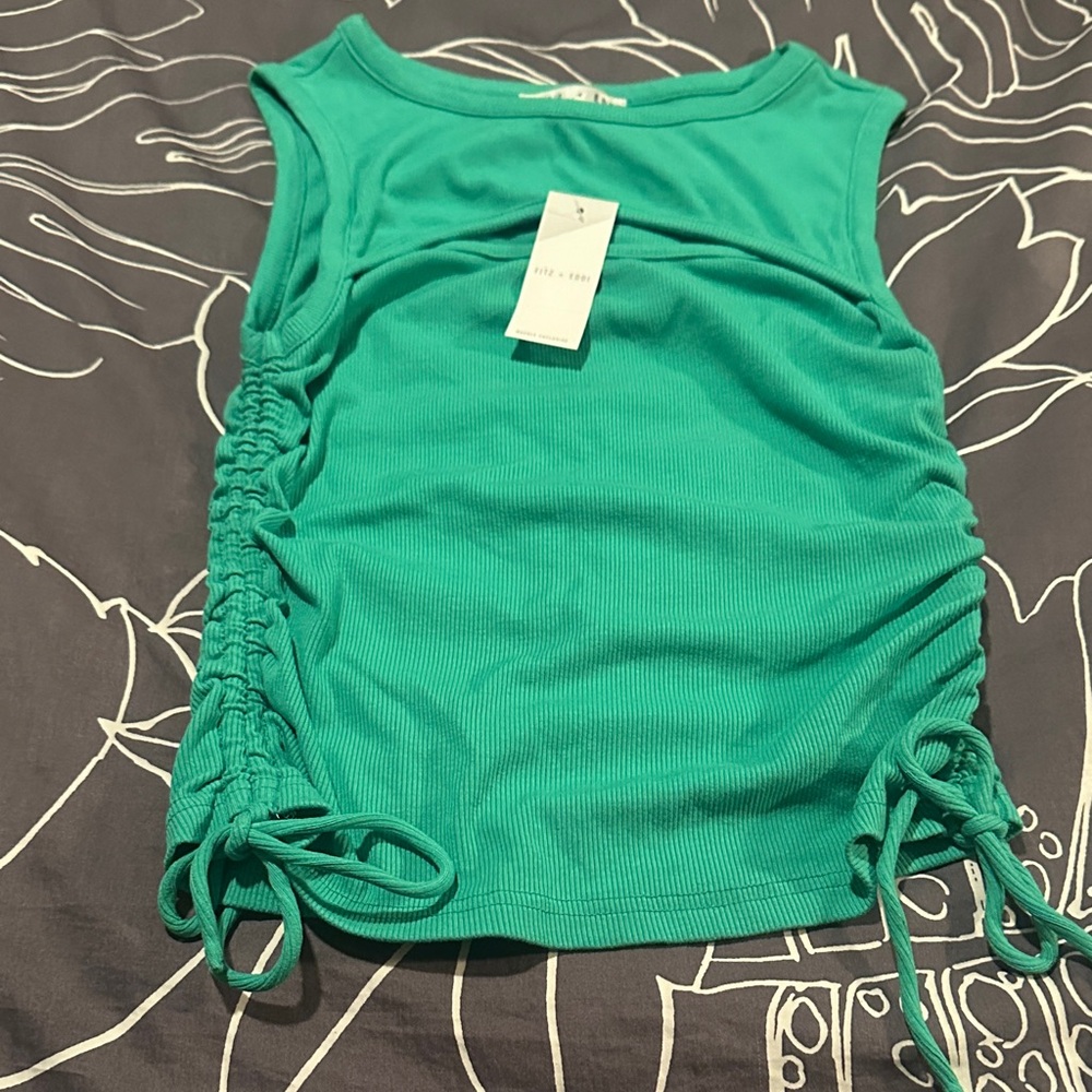 Green Sleeveless drawstring ruched Tank Top